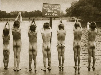 Boys bathing in the park, Clapham 1926
